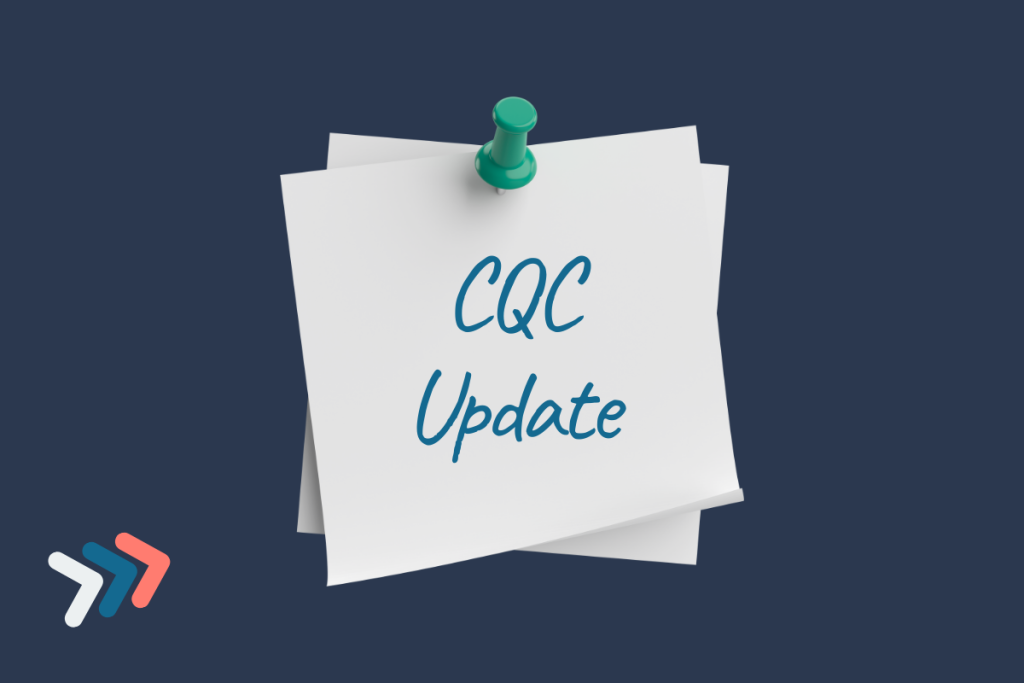Blog Image: Dark blue background with a post-it note pinned to it with the text "CQC Update"